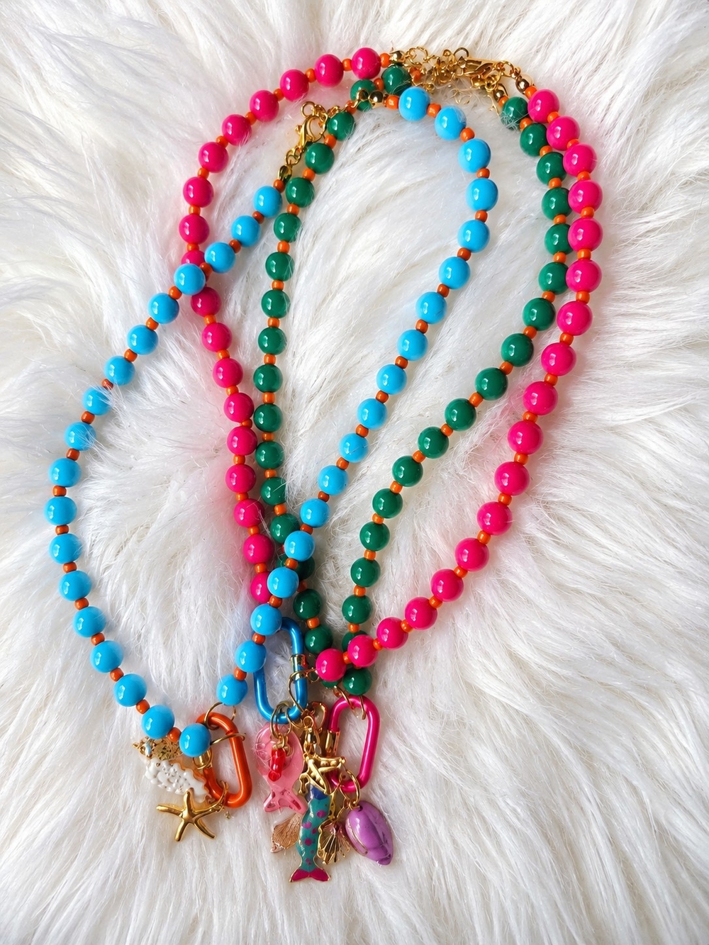 ColorPop  Beaded Charm Necklace - Pink, Turquoise & Green